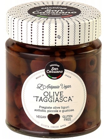 Oliven Taggiasca, stenfrie oliven i olivenolje,130g