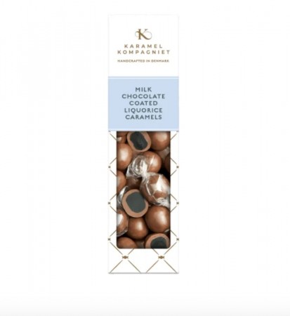 Creamy Caramels with liquorice in Milk Chocolate 109g, Karamel Kompagniet